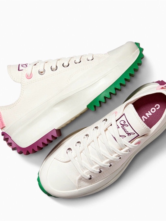 Converse Shoes - 🔥🔥RUN STAR HIKE Cream Platform Sneakers with Green and Pink Sawtooth Soles